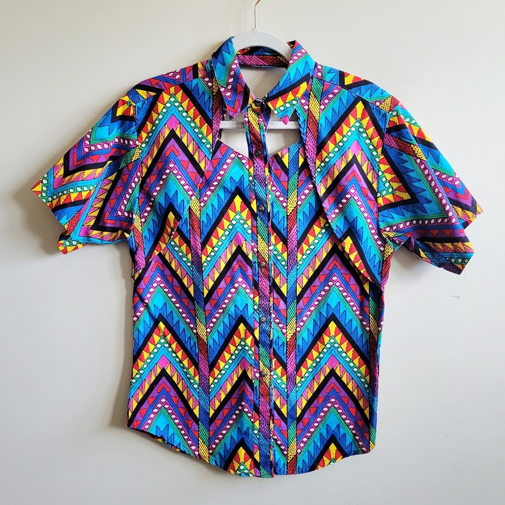 Vintage American Hero Wwstern Cutout Buttondown Short Sleeve Shirt
